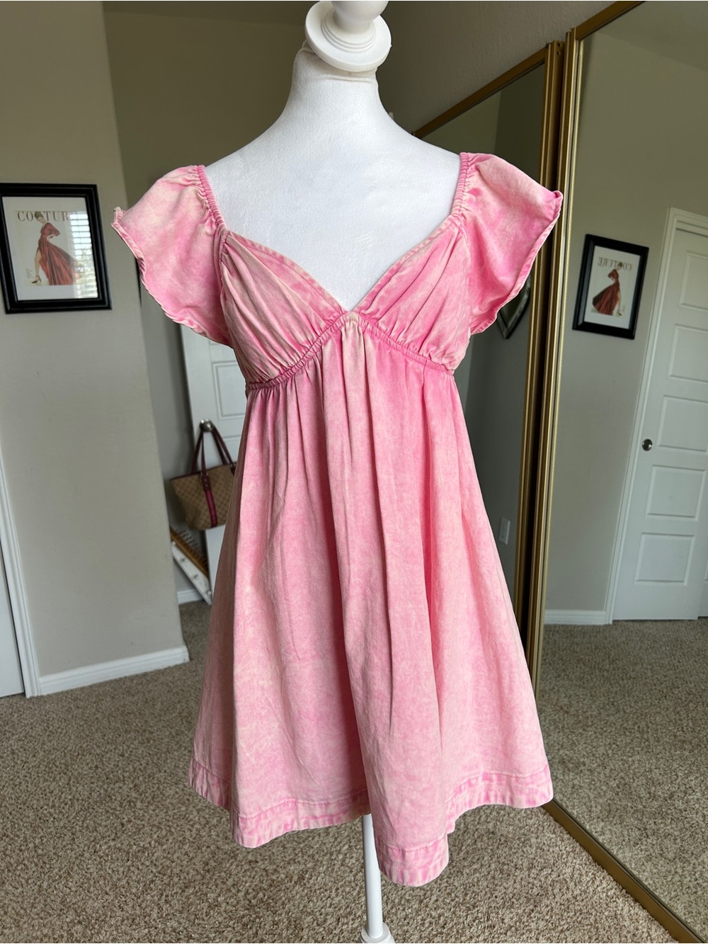 blue b Pink Denim Mini Festival Flutter Sleeve Dress Size Small NWT
